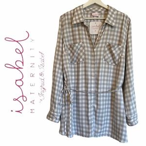 ISABEL MATERNITY GRAY & WHITE GINGHAM BLOUSE